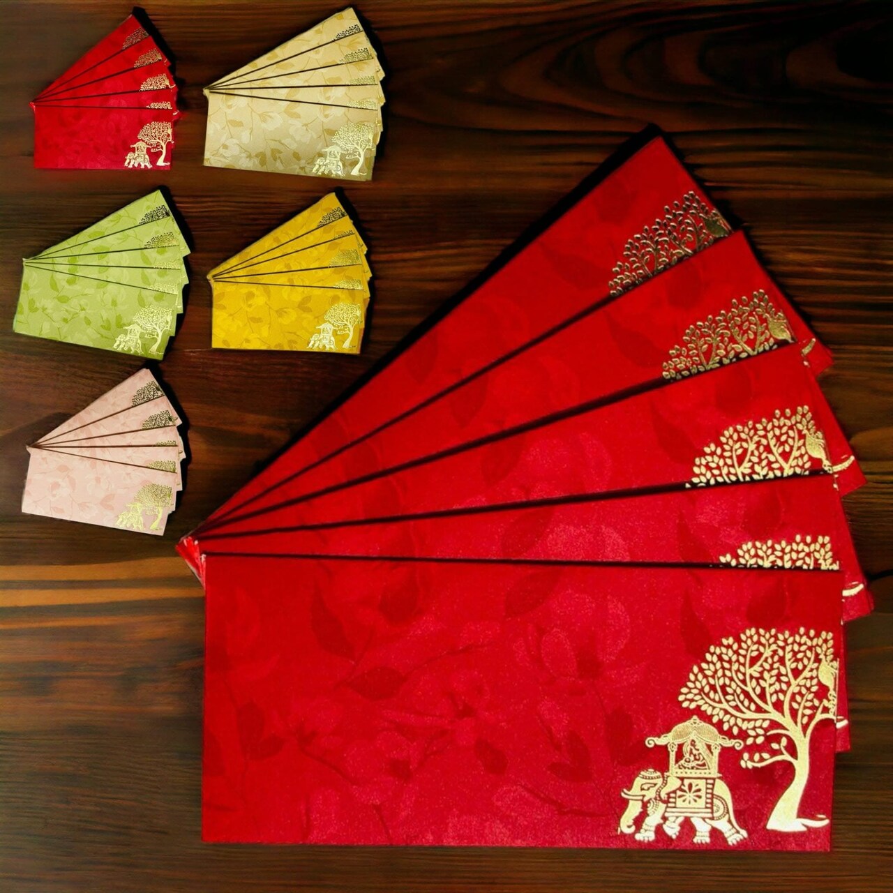 Shagun Gift Envelopes Assorted Color Doli on Elephant Tree Design Money Holder Fancy Packet Lifafa Money Envelope for Cash Gifts Christmas Diwali Easter Birthday Wedding (set of 25/50/100)